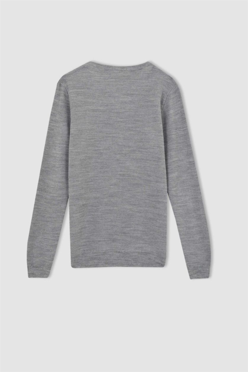 MAN Grey Melange Slim Fit Crew Neck Knitwear Pullover