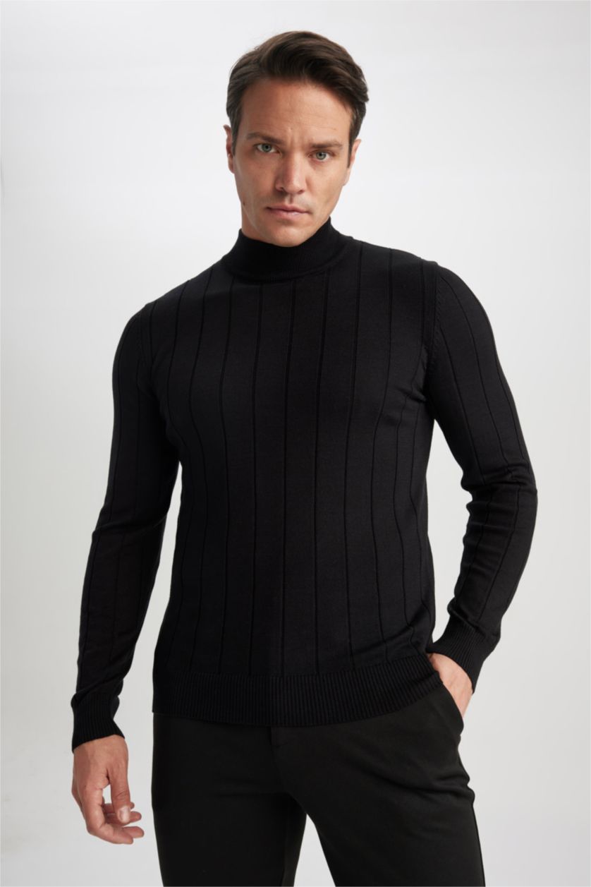 MAN Black BlackSlim Fit Half Turtleneck Knitted Pullover