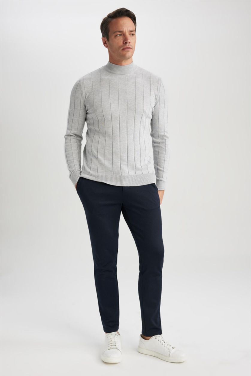 HOMME Gris Pull Tricot Slim à demi-col roulé