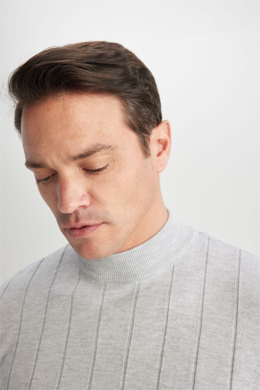 HOMME Gris Pull Tricot Slim à demi-col roulé