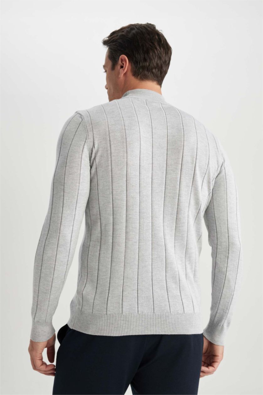 HOMME Gris Pull Tricot Slim à demi-col roulé