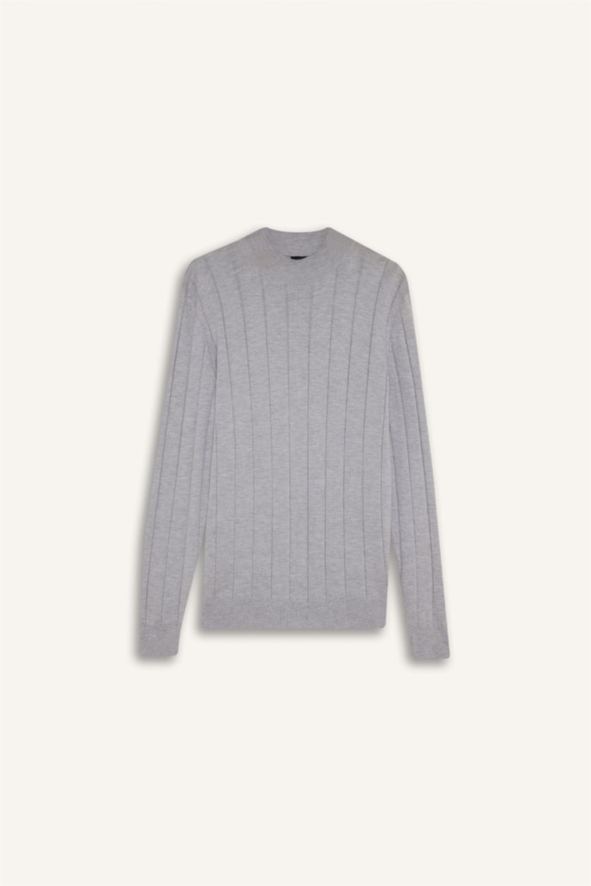 HOMME Gris Pull Tricot Slim à demi-col roulé