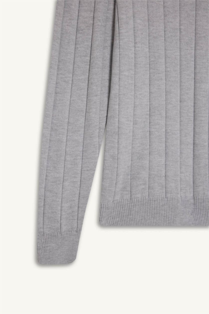 HOMME Gris Pull Tricot Slim à demi-col roulé