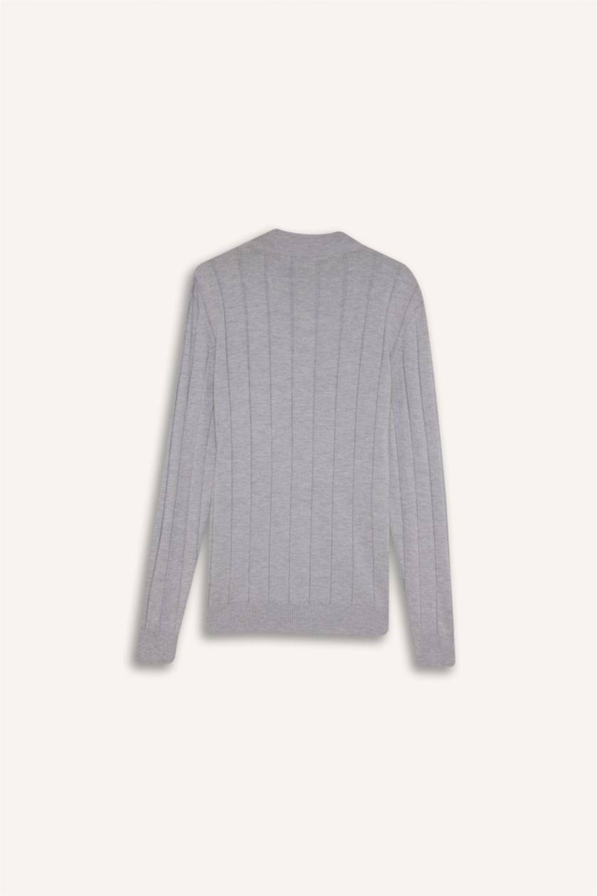 HOMME Gris Pull Tricot Slim à demi-col roulé