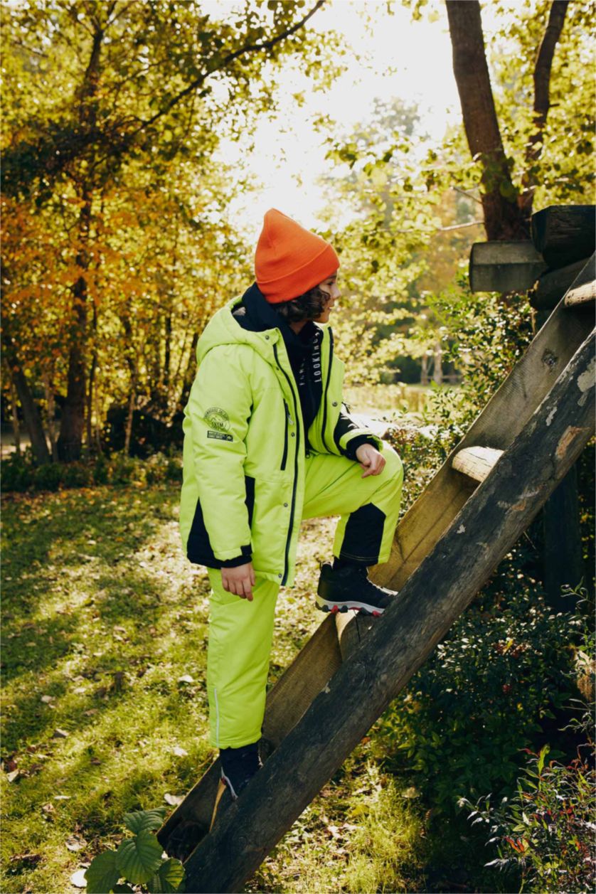 BOYS & TEENS Neon Yellow Boy Water Repellent Strap Ski Pants