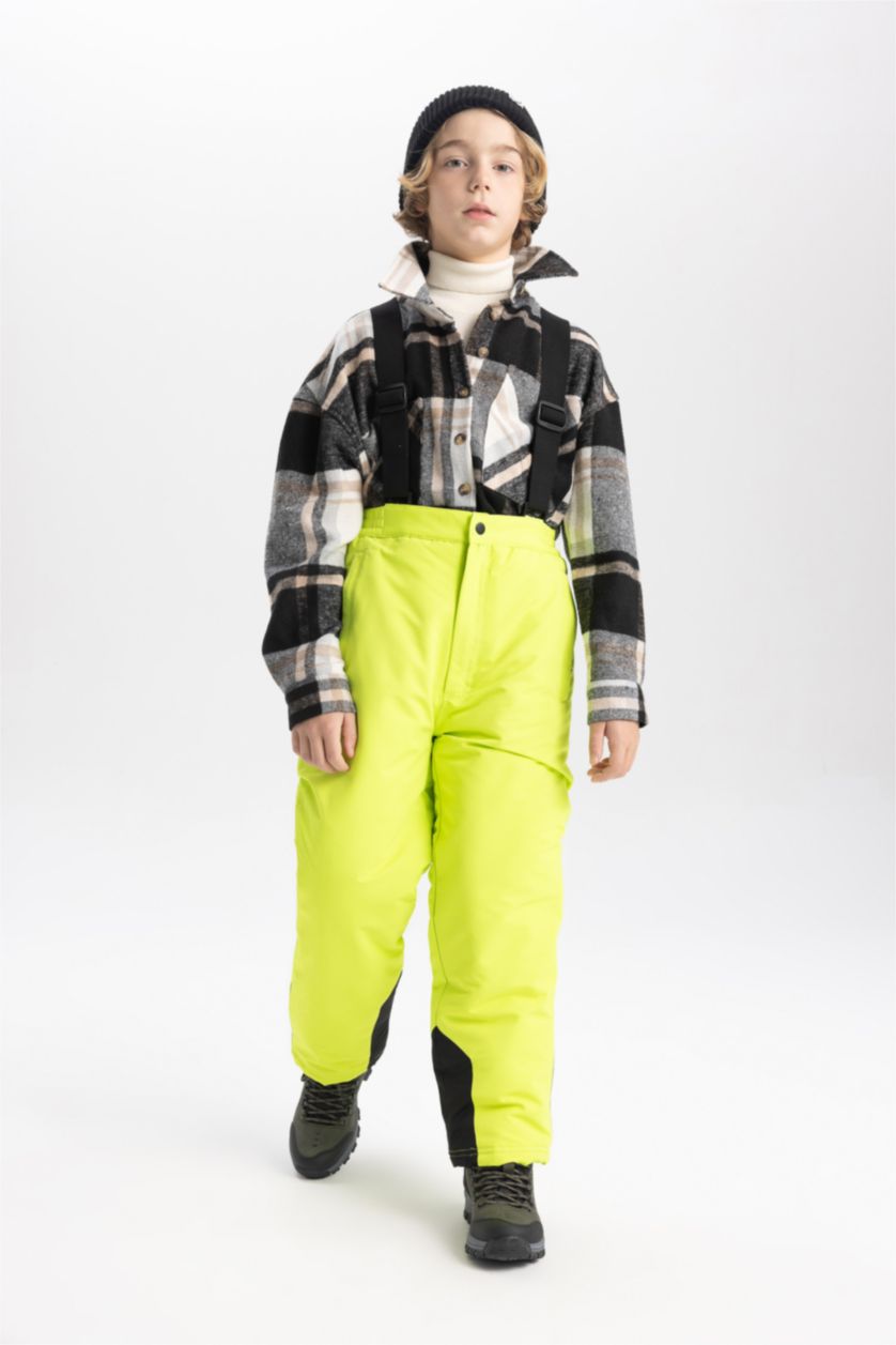 BOYS & TEENS Neon Yellow Boy Water Repellent Strap Ski Pants
