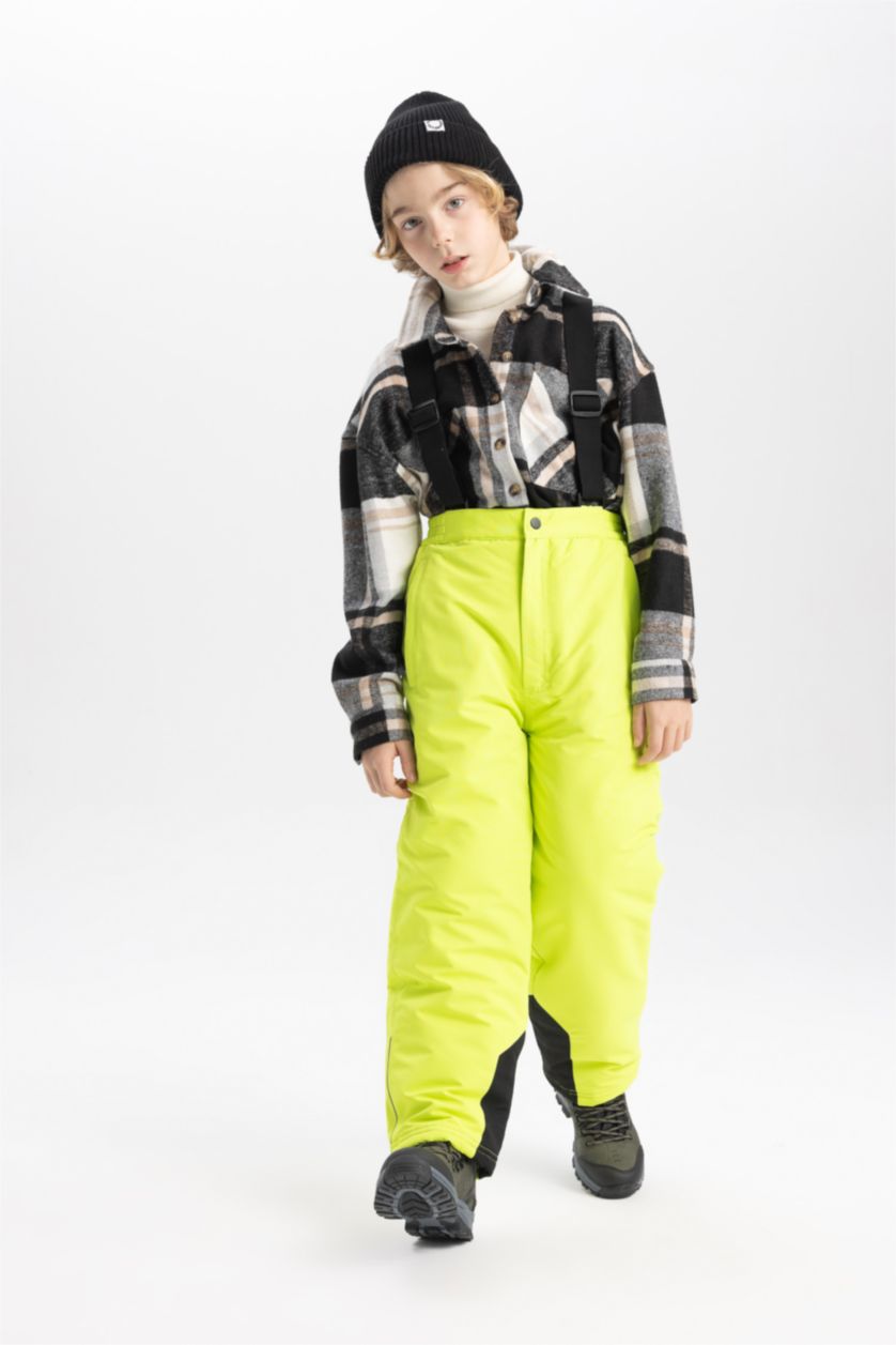 BOYS & TEENS Neon Yellow Boy Water Repellent Strap Ski Pants