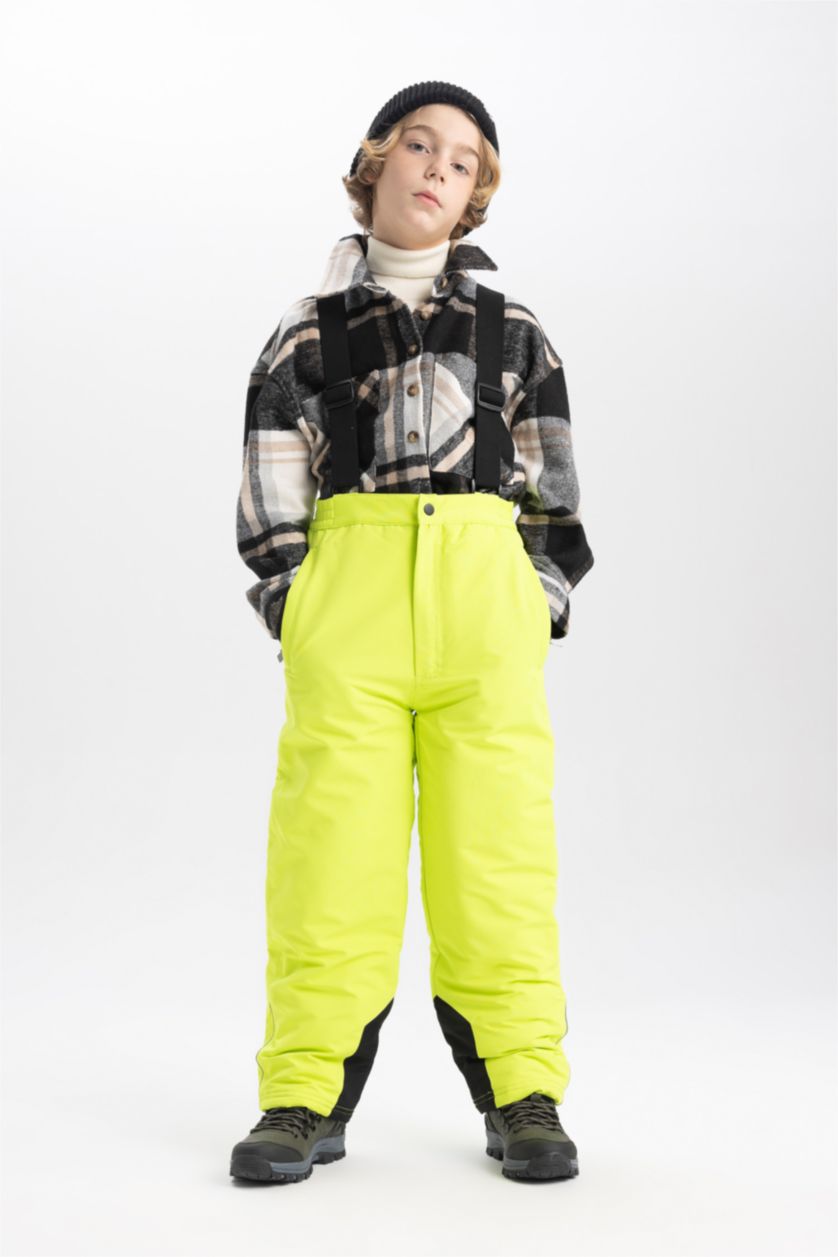 BOYS & TEENS Neon Yellow Boy Water Repellent Strap Ski Pants