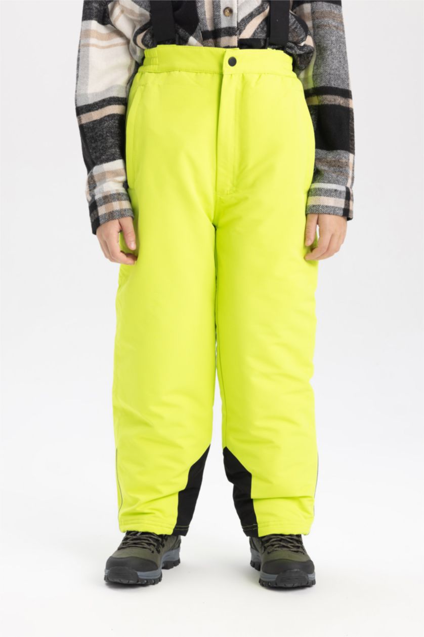 BOYS & TEENS Neon Yellow Boy Water Repellent Strap Ski Pants