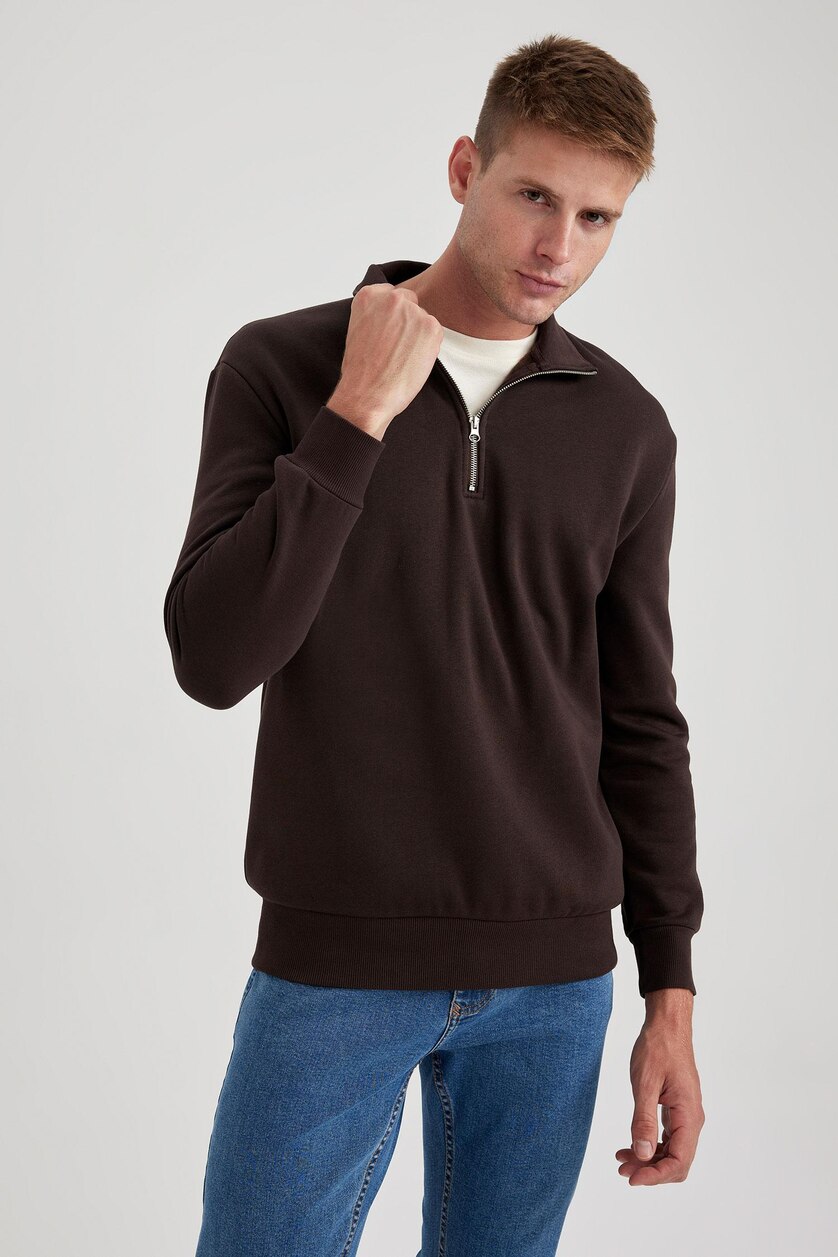Erkek Kahve Comfort Fıt Sweatshirt