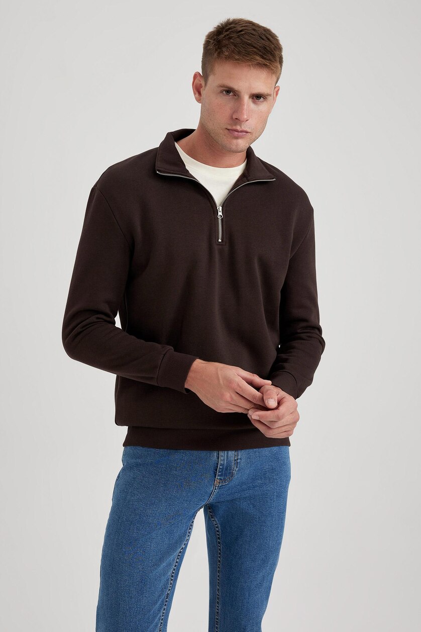 Erkek Kahve Comfort Fıt Sweatshirt