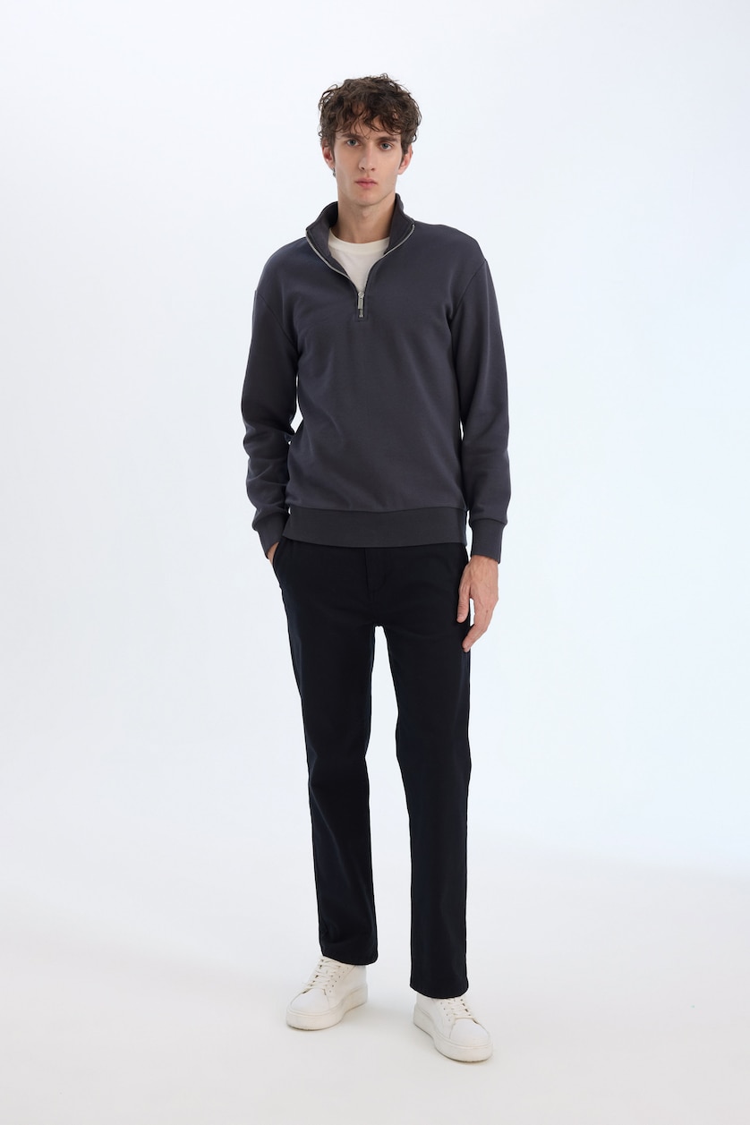 Men Anthracite Comfort Fit Thick Sweatshirt Fabric Sweatshirt