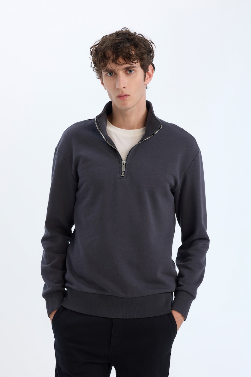 Men Anthracite Comfort Fit Thick Sweatshirt Fabric Sweatshirt