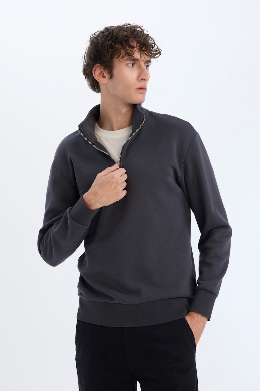 Men Anthracite Comfort Fit Thick Sweatshirt Fabric Sweatshirt