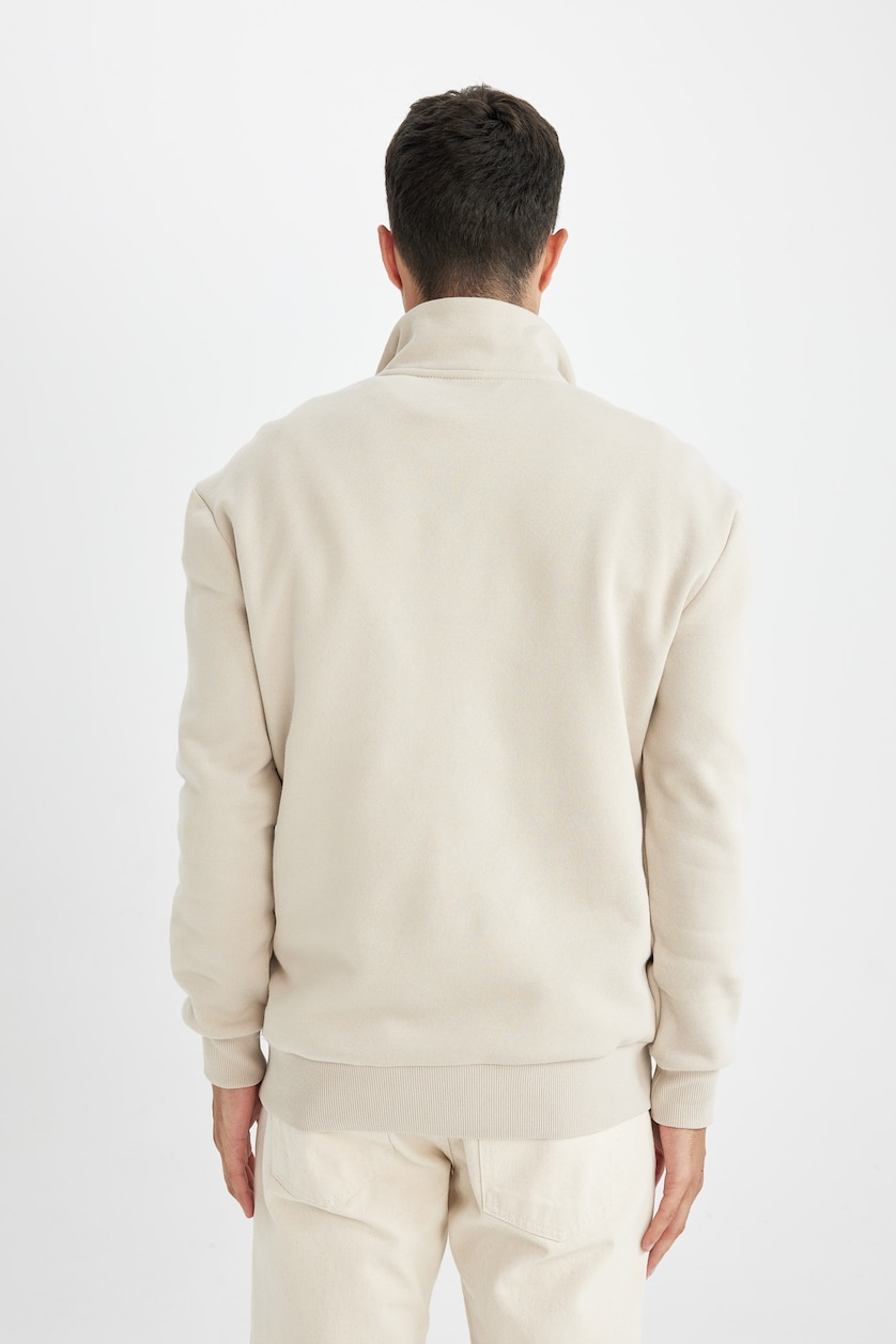 Erkek Taş Regular Fit Yarım Fermuarlı Basic Sweatshirt