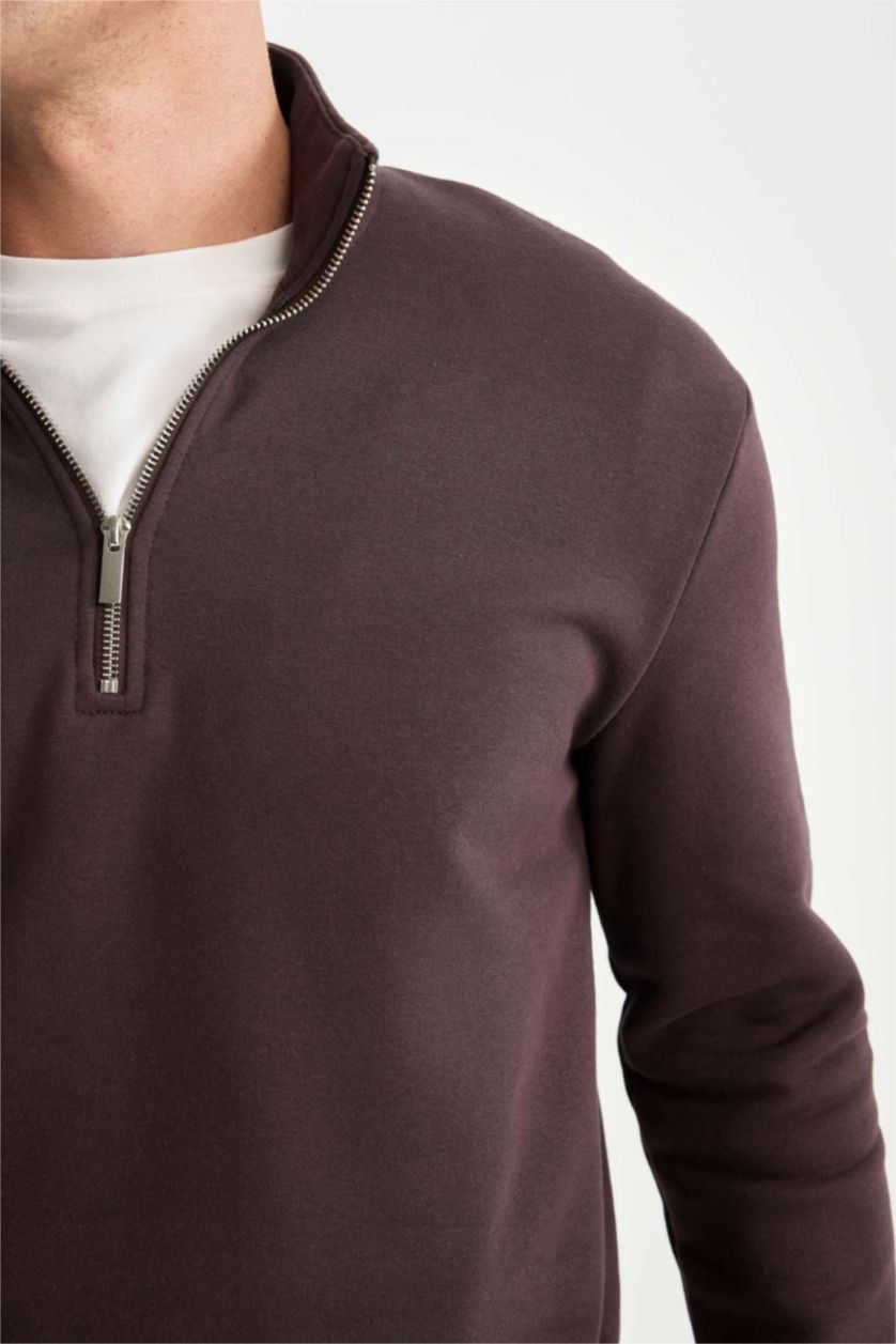 Erkek Kahve Comfort Fıt Kalın Sweatshirt Kumaşı Sweatshirt