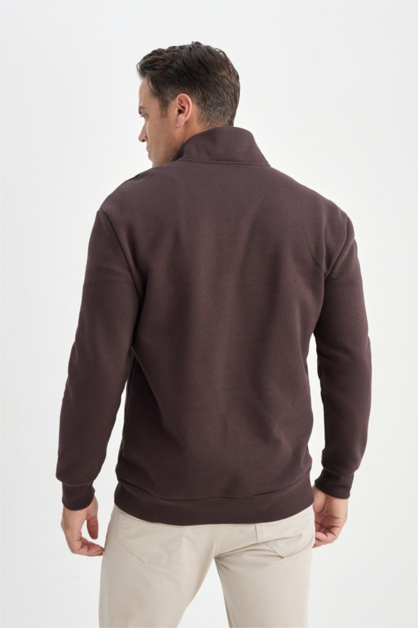 Erkek Kahve Comfort Fıt Kalın Sweatshirt Kumaşı Sweatshirt
