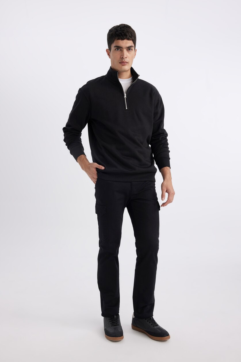 رجال أسود Comfort Fit Thick Sweatshirt Fabric Sweatshirt