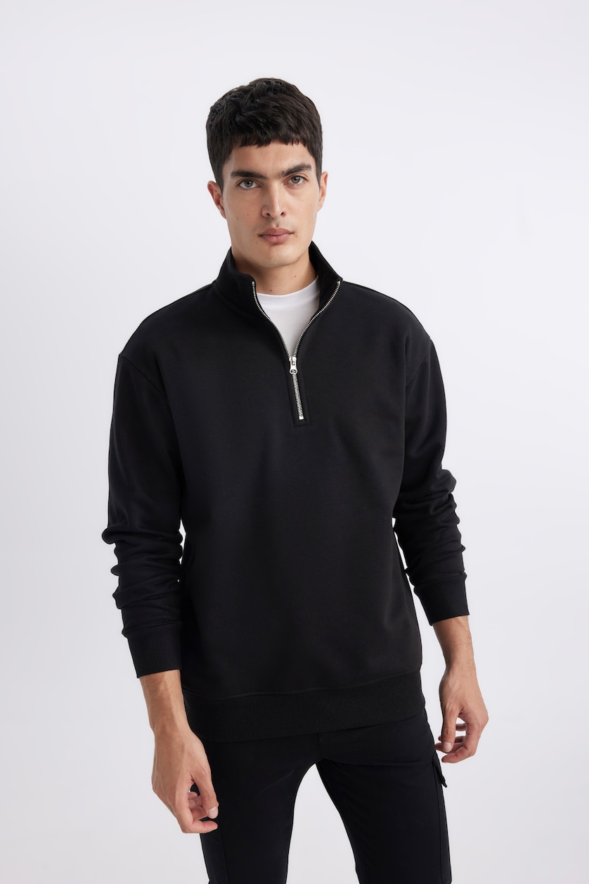 رجال أسود Comfort Fit Thick Sweatshirt Fabric Sweatshirt