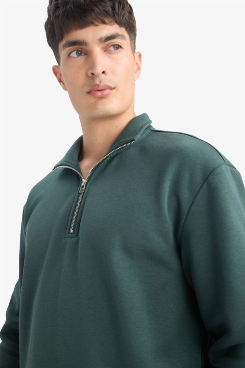 HOMME Vert Foncé Sweat en tissu épais à col montant Coupe régulière