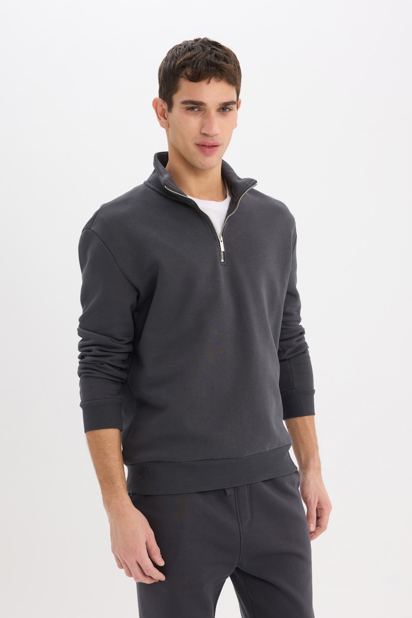 Erkek Antrasit Comfort Fıt Kalın Kumaş Sweatshirt
