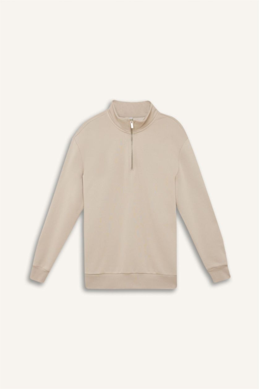 رجالي اللون الحجري سويت شيرت بيزك قصة مريحة بياقة عالية