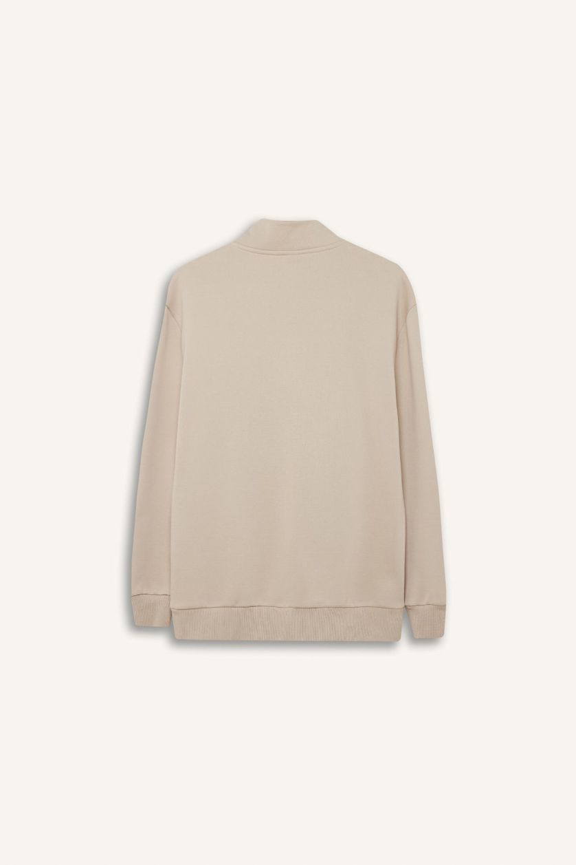 رجالي اللون الحجري سويت شيرت بيزك قصة مريحة بياقة عالية