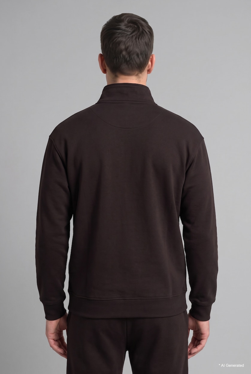 Erkek Kahve Regular Fit Yarım Fermuarlı Basic Sweatshirt