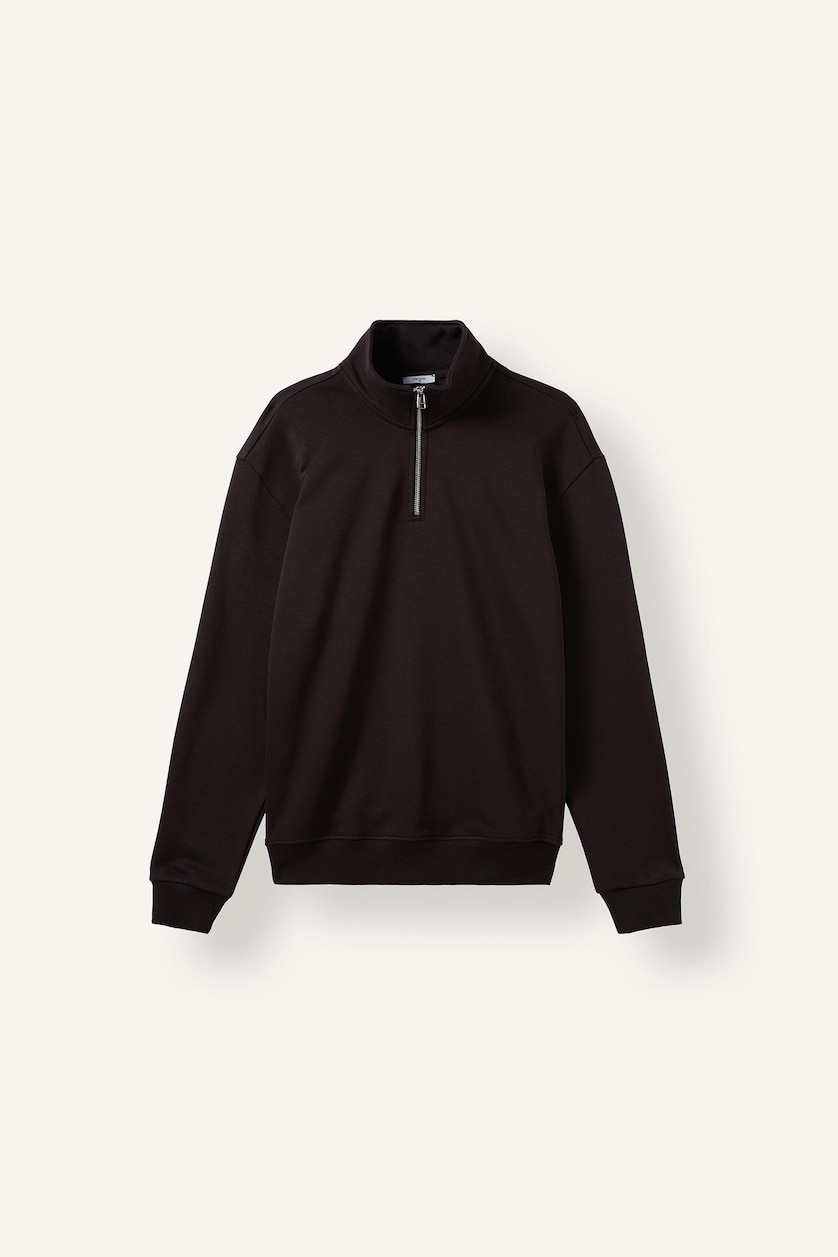 Erkek Kahve Regular Fit Yarım Fermuarlı Basic Sweatshirt