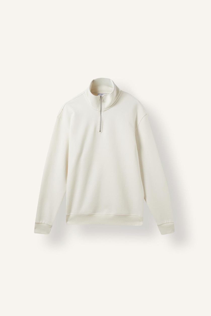 MAN Ecru Regular Fit Stand Collar Half-Zip Basic Sweatshirt