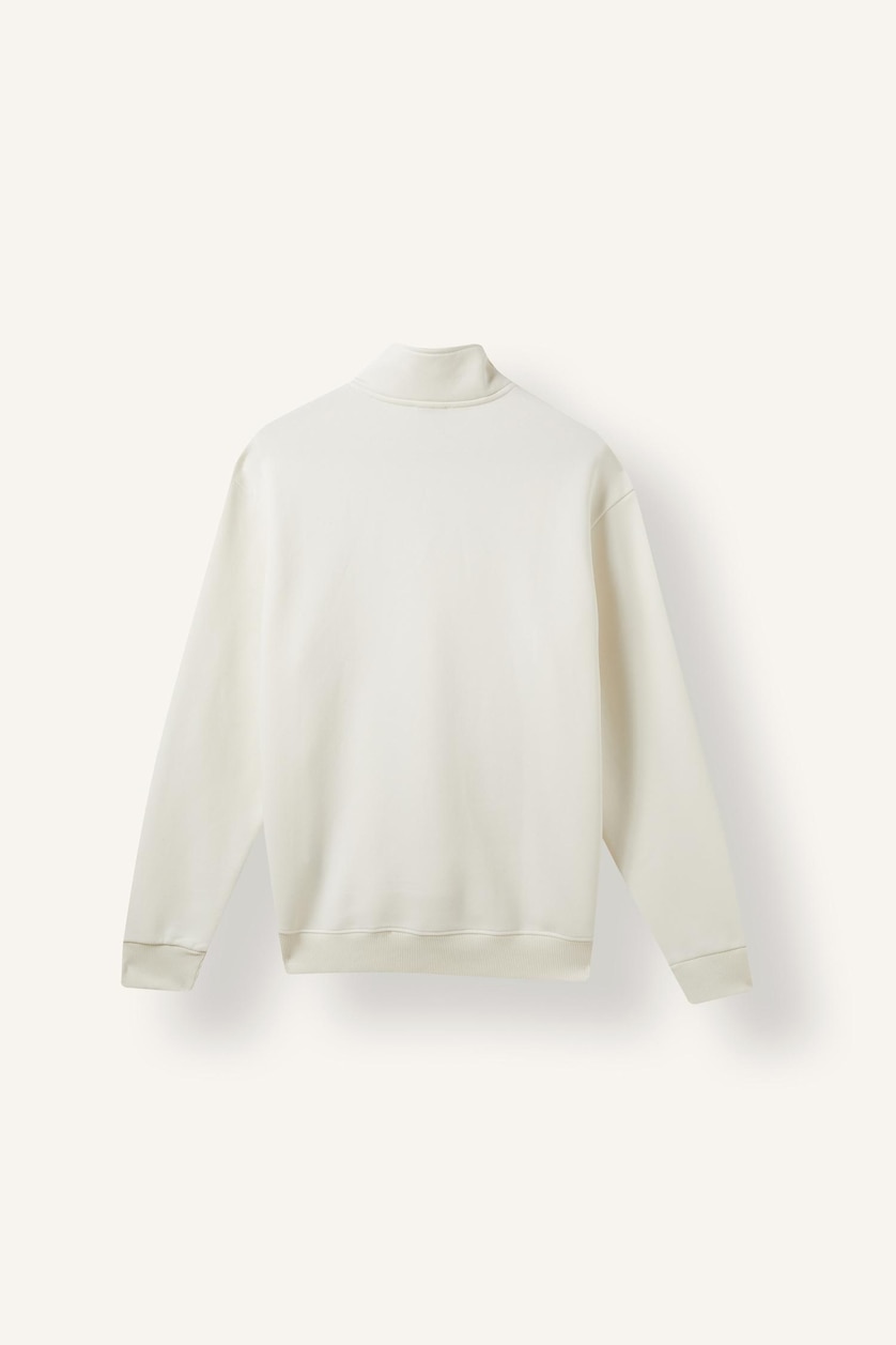 MAN Ecru Regular Fit Stand Collar Half-Zip Basic Sweatshirt