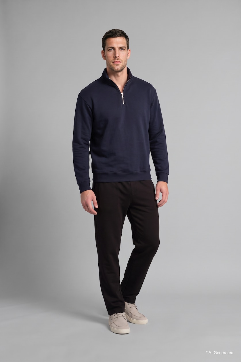 Erkek Lacivert Regular Fit Yarım Fermuarlı Basic Sweatshirt