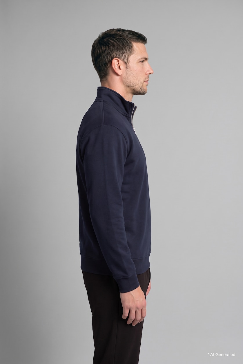 Erkek Lacivert Regular Fit Yarım Fermuarlı Basic Sweatshirt