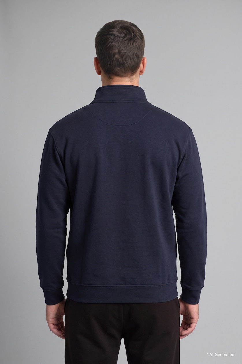 Erkek Lacivert Regular Fit Yarım Fermuarlı Basic Sweatshirt