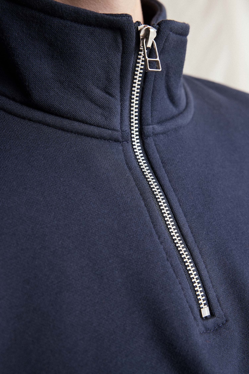 MESHKUJ NAVY Regular Fit Stand Collar Half-Zip Basic Sweatshirt