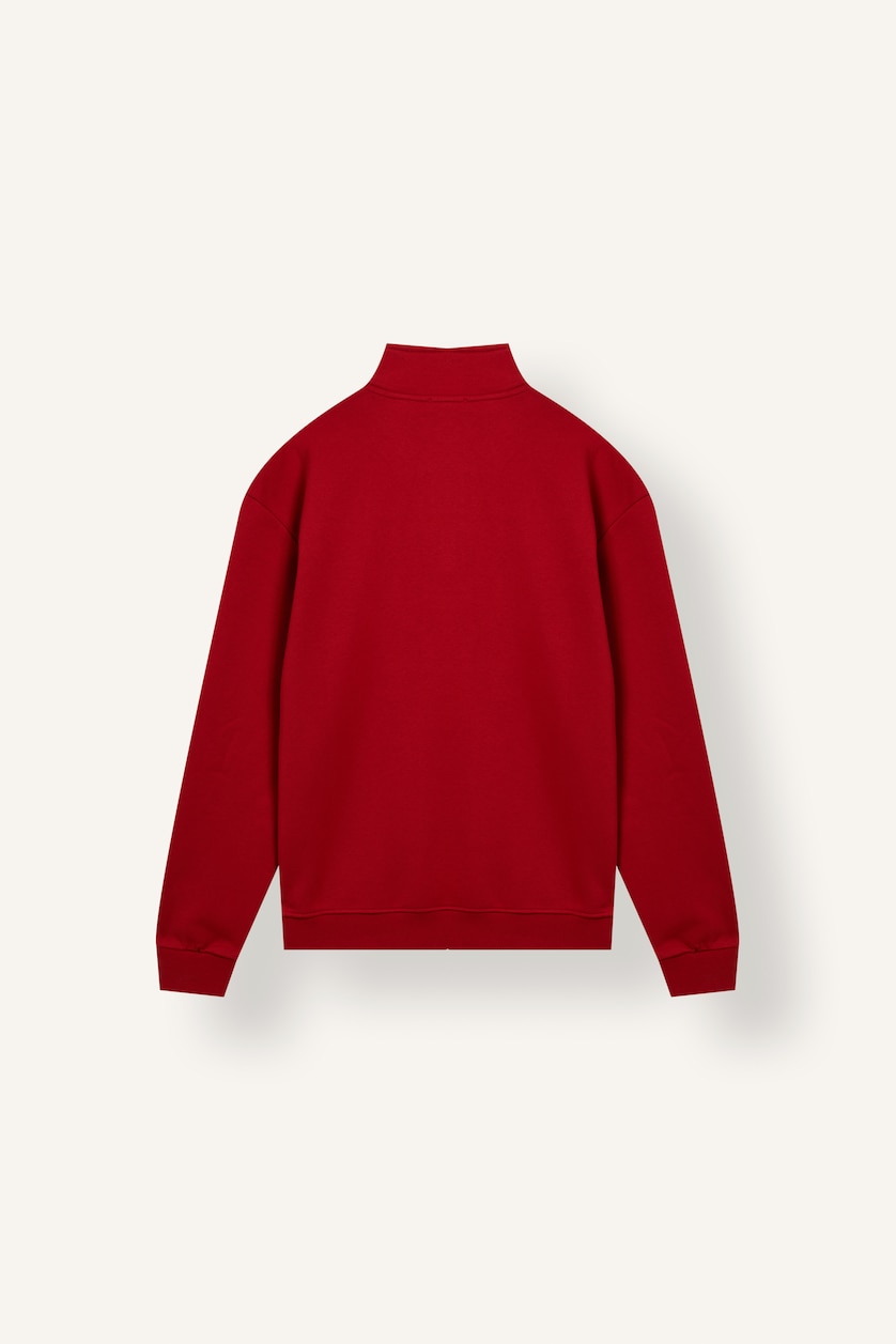Erkek Koyu Kırmzı Regular Fit Yarım Fermuarlı Basic Sweatshirt