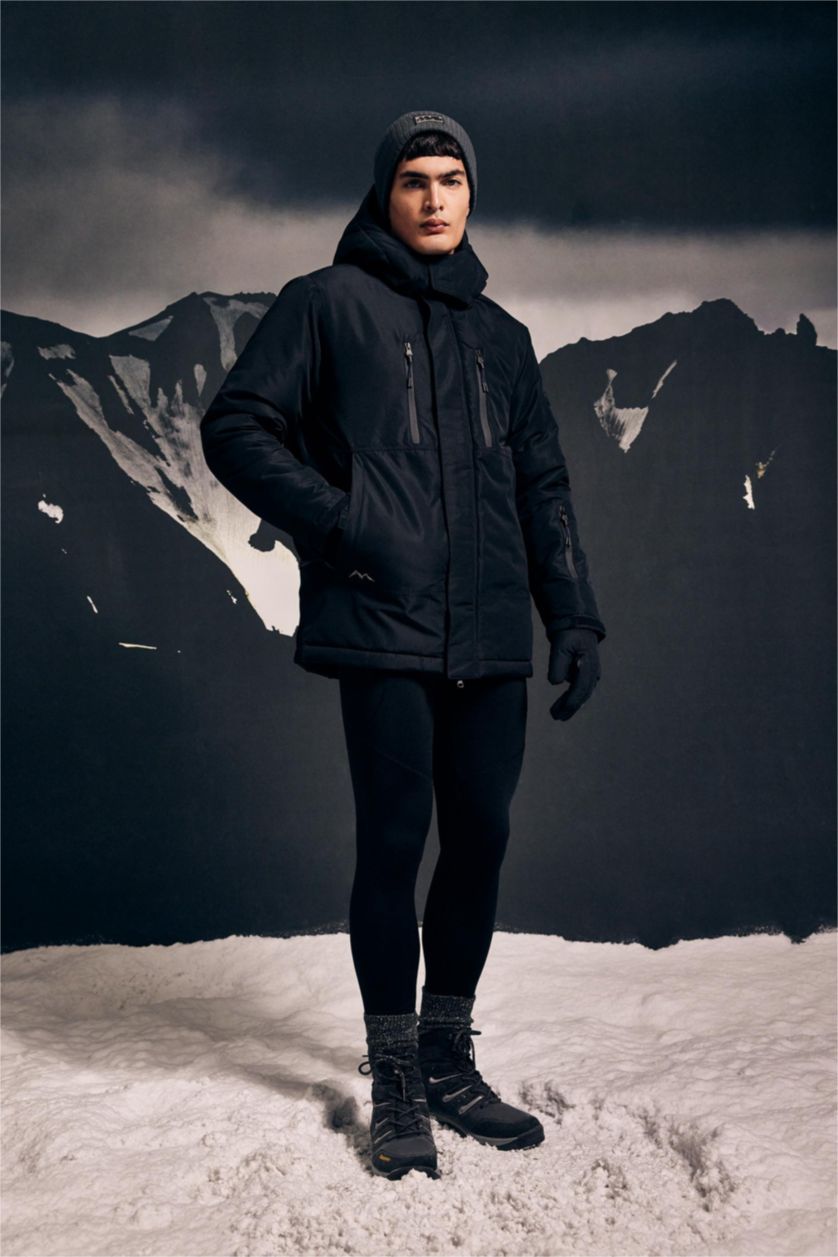 MAN Black DeFactoFit Waterproof Regular Fit Fleece Lined Ski Jacket