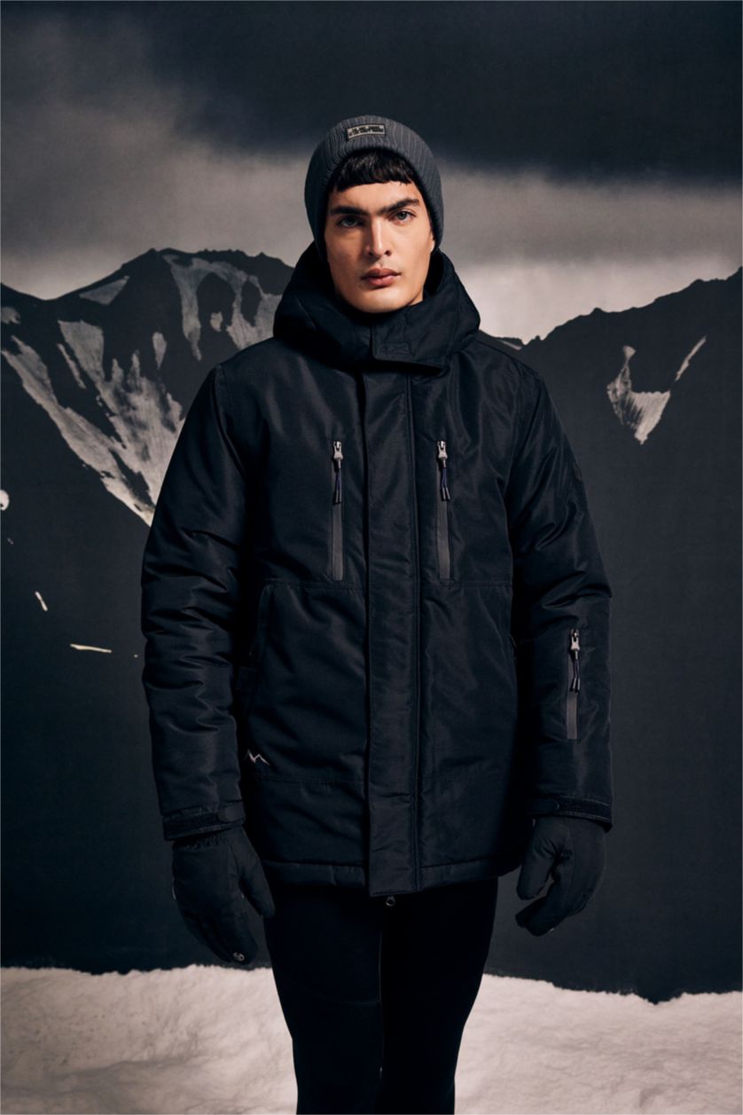 MAN Black DeFactoFit Waterproof Regular Fit Fleece Lined Ski Jacket