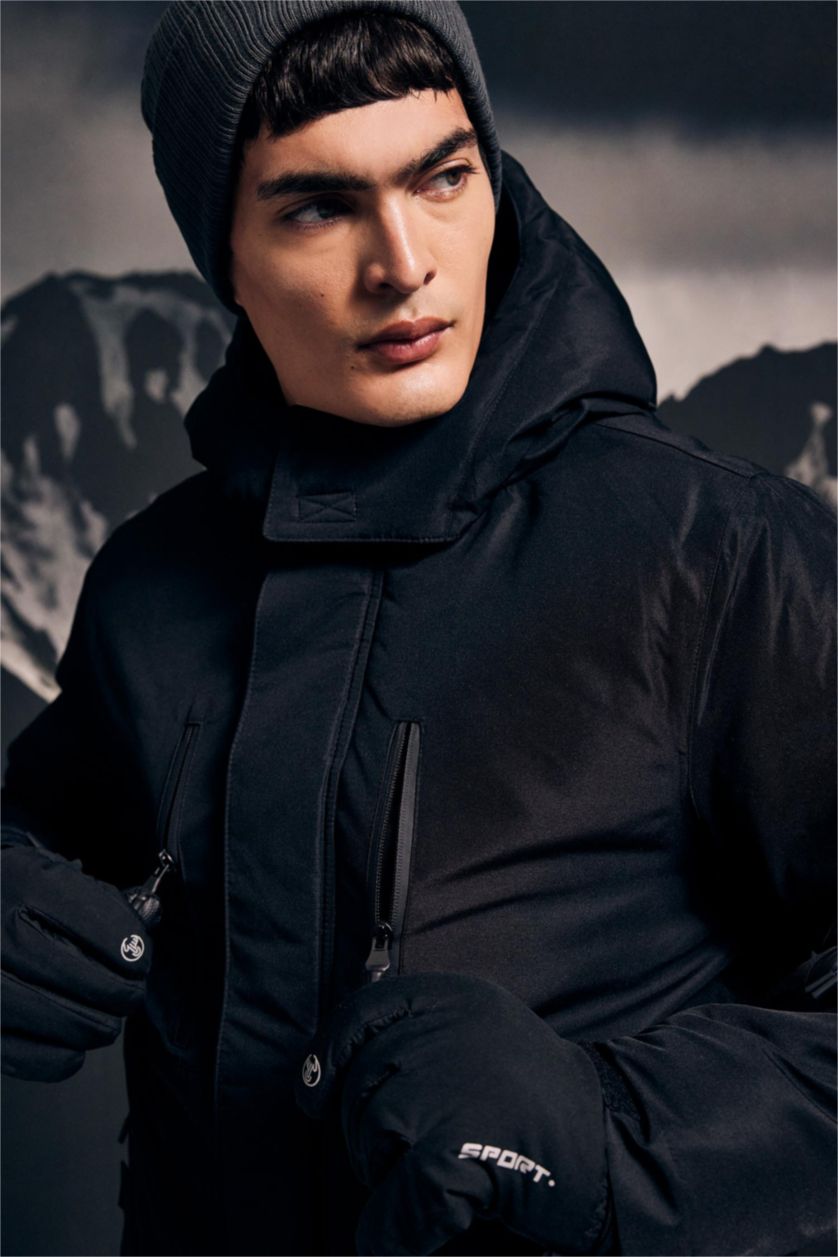 MAN Black DeFactoFit Waterproof Regular Fit Fleece Lined Ski Jacket