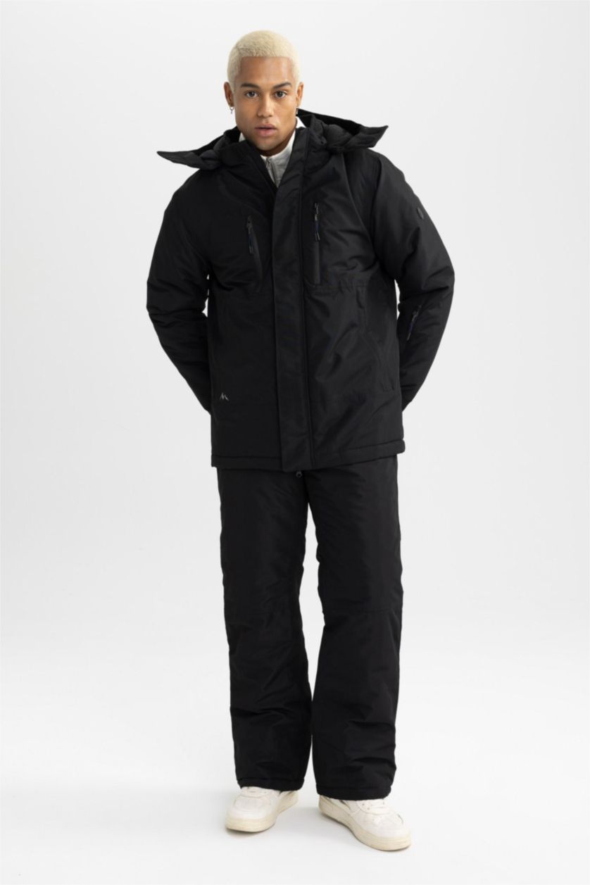 MAN Black DeFactoFit Waterproof Regular Fit Fleece Lined Ski Jacket