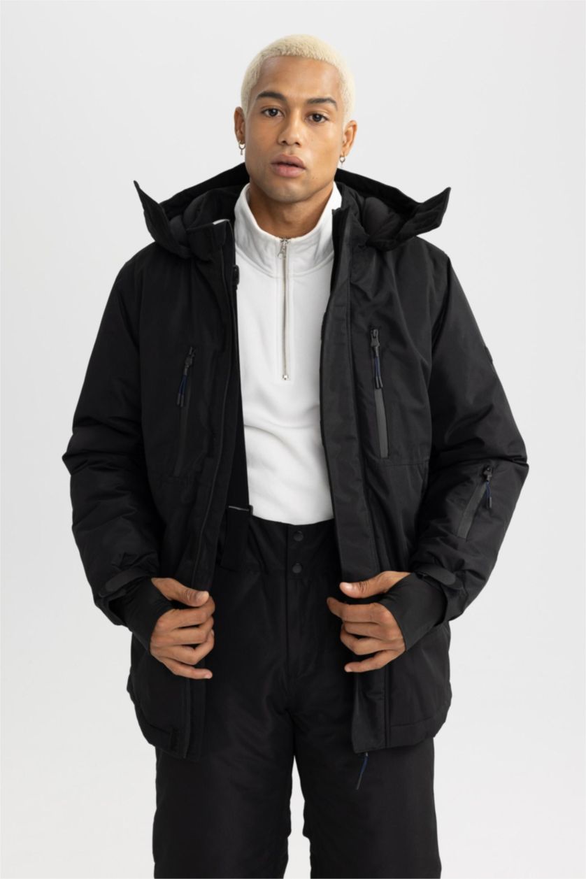 MAN Black DeFactoFit Waterproof Regular Fit Fleece Lined Ski Jacket