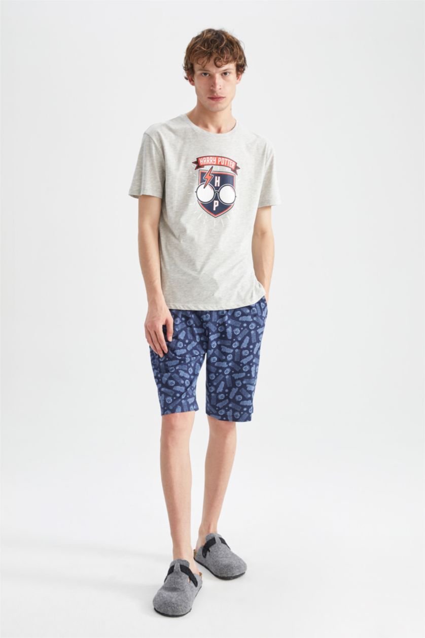 Erkek Gri Melanj Harry Potter Regular Fit Bisiklet Yaka 2'li Takım
