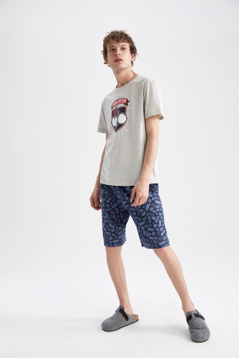 Erkek Gri Melanj Harry Potter Regular Fit Bisiklet Yaka 2'li Takım