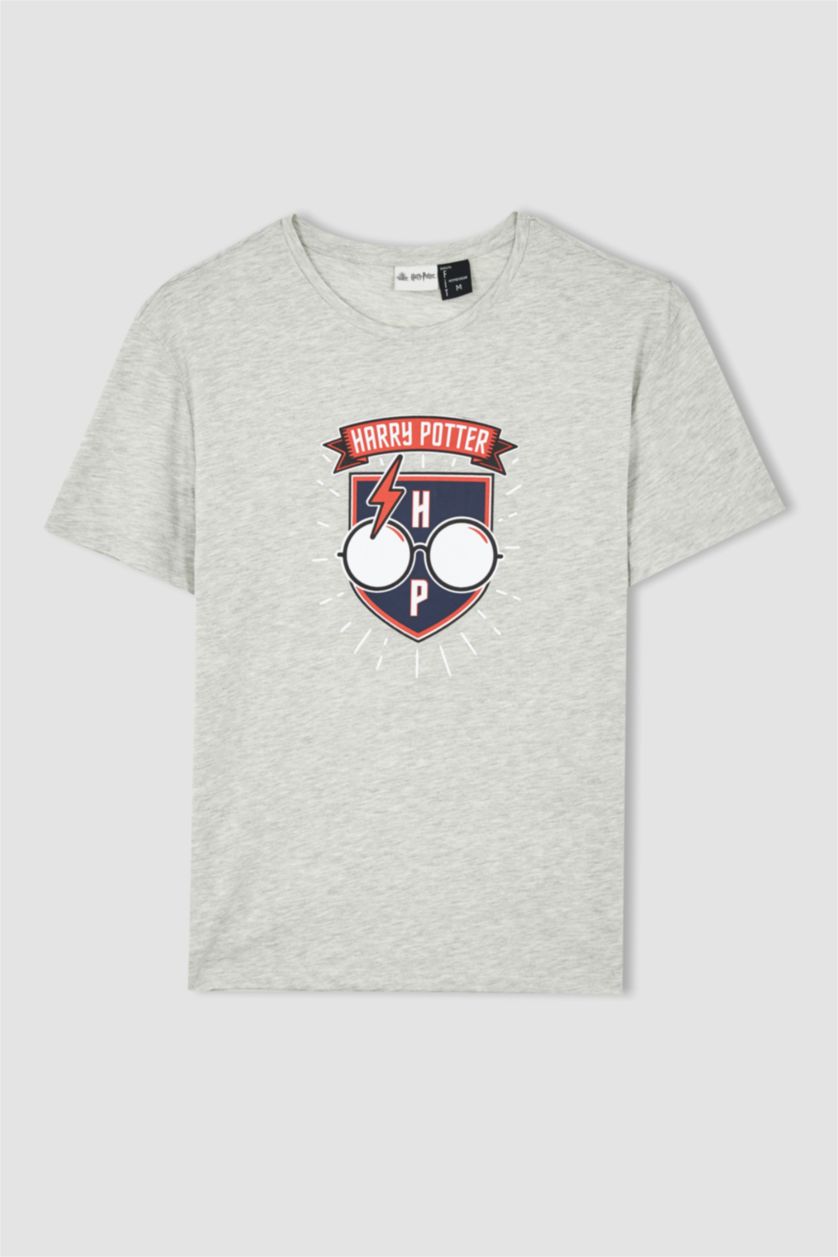 Erkek Gri Melanj Harry Potter Regular Fit Bisiklet Yaka 2'li Takım