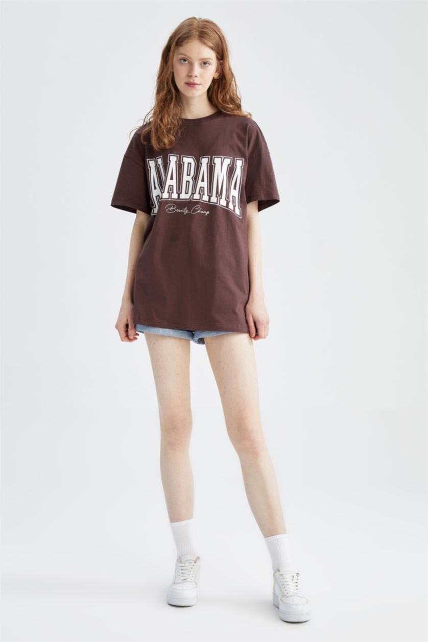 نساء بني Oversize Fit Short Sleeve T-Shirt