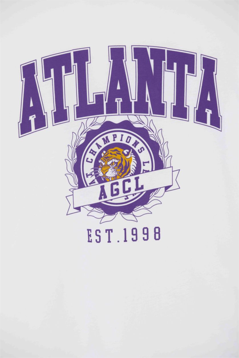 نساء أبيض تي شيرت نص كم مطبوع اوفر سايز بياقة مستديرة