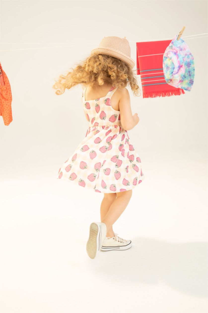 BABY GIRL Pink Baby Girl Strawberry Patterned Textured Strap Dress
