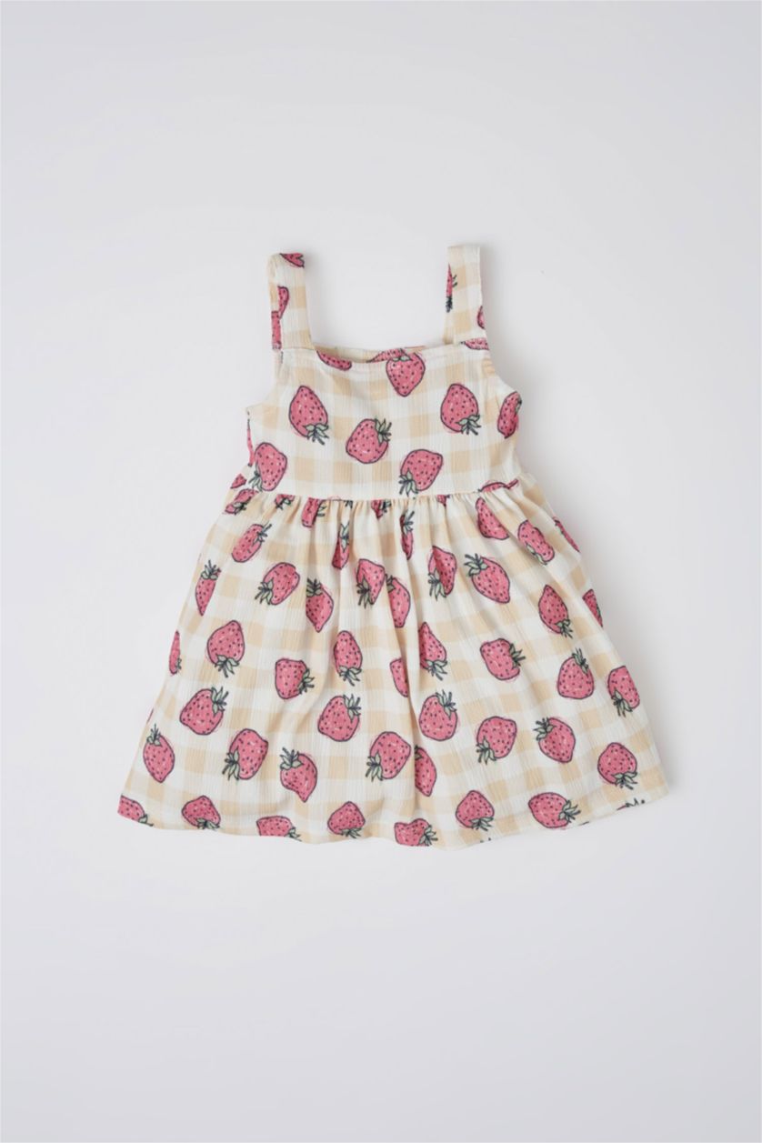 BABY GIRL Pink Baby Girl Strawberry Patterned Textured Strap Dress