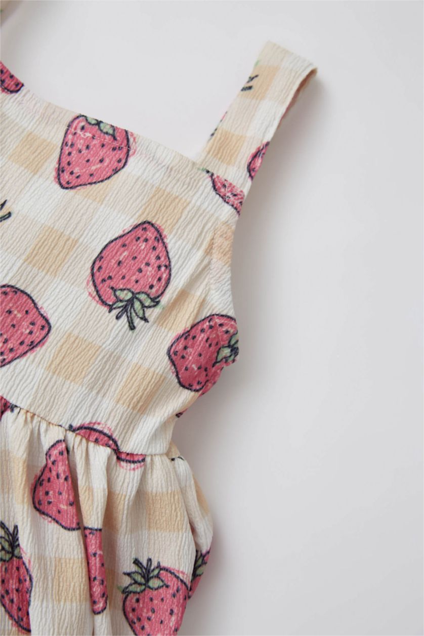 BABY GIRL Pink Baby Girl Strawberry Patterned Textured Strap Dress