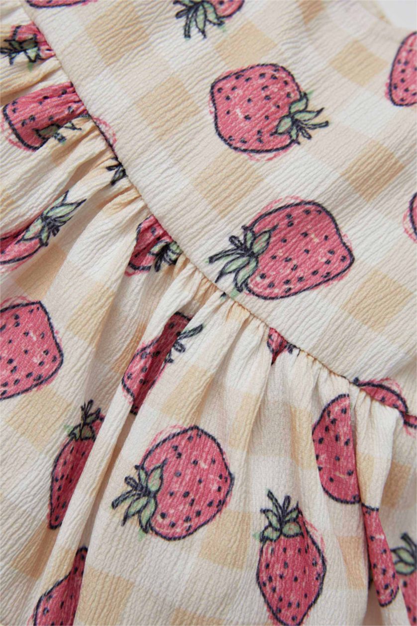 BABY GIRL Pink Baby Girl Strawberry Patterned Textured Strap Dress